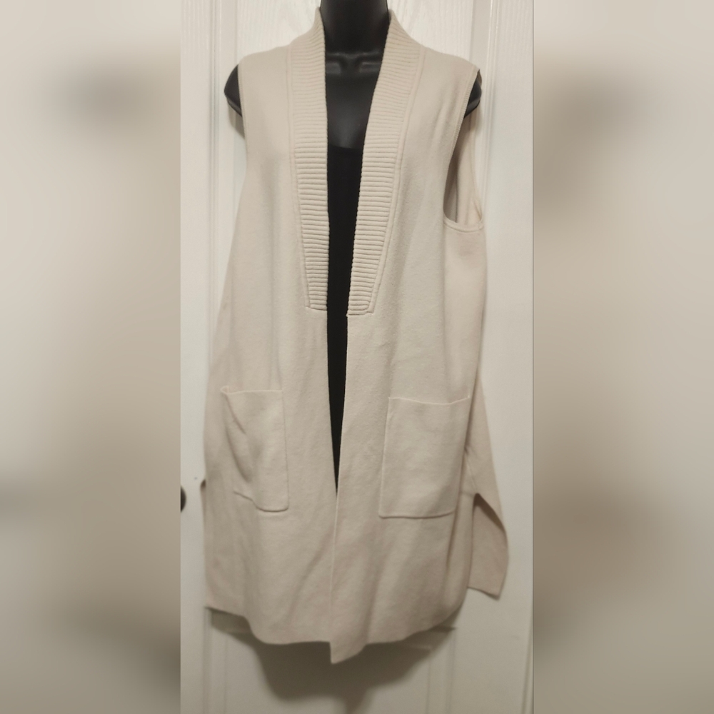 Chico's Cream Open Front Cardigan Vest Size Large (2) EUC
